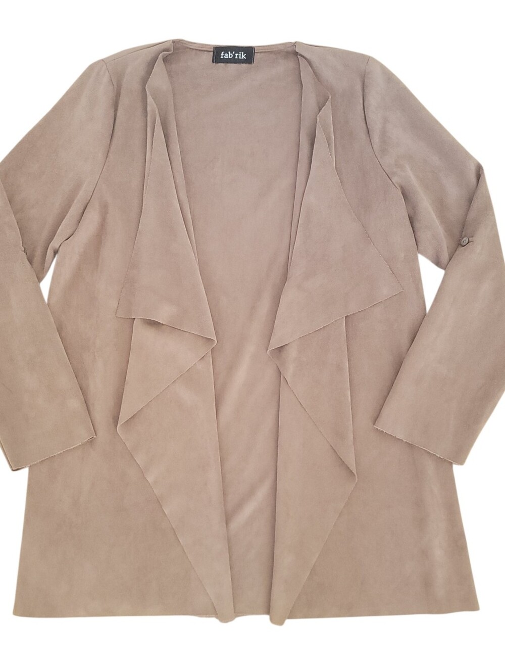 ​Fab’rik Women's Size Small Taupe Faux Suede Drape Front Waterfall Jacket